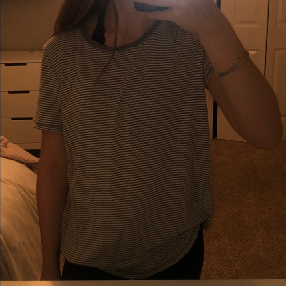 Gray and white striped Tee. light worn